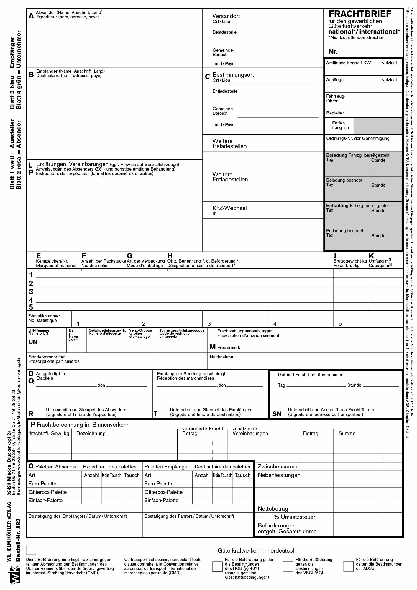 882 Kombi GKV/CMR-Frachtbrief