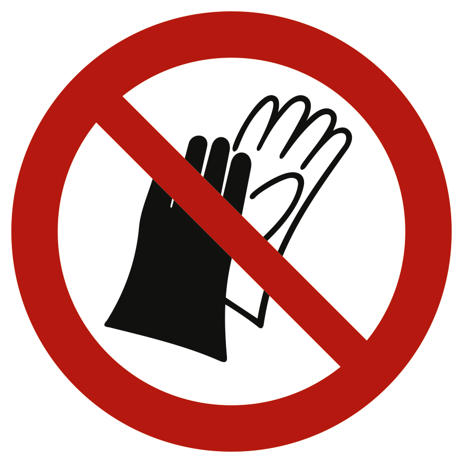 Benutzen von Handschuhen verboten, Verbotszeichen, ISO 7010