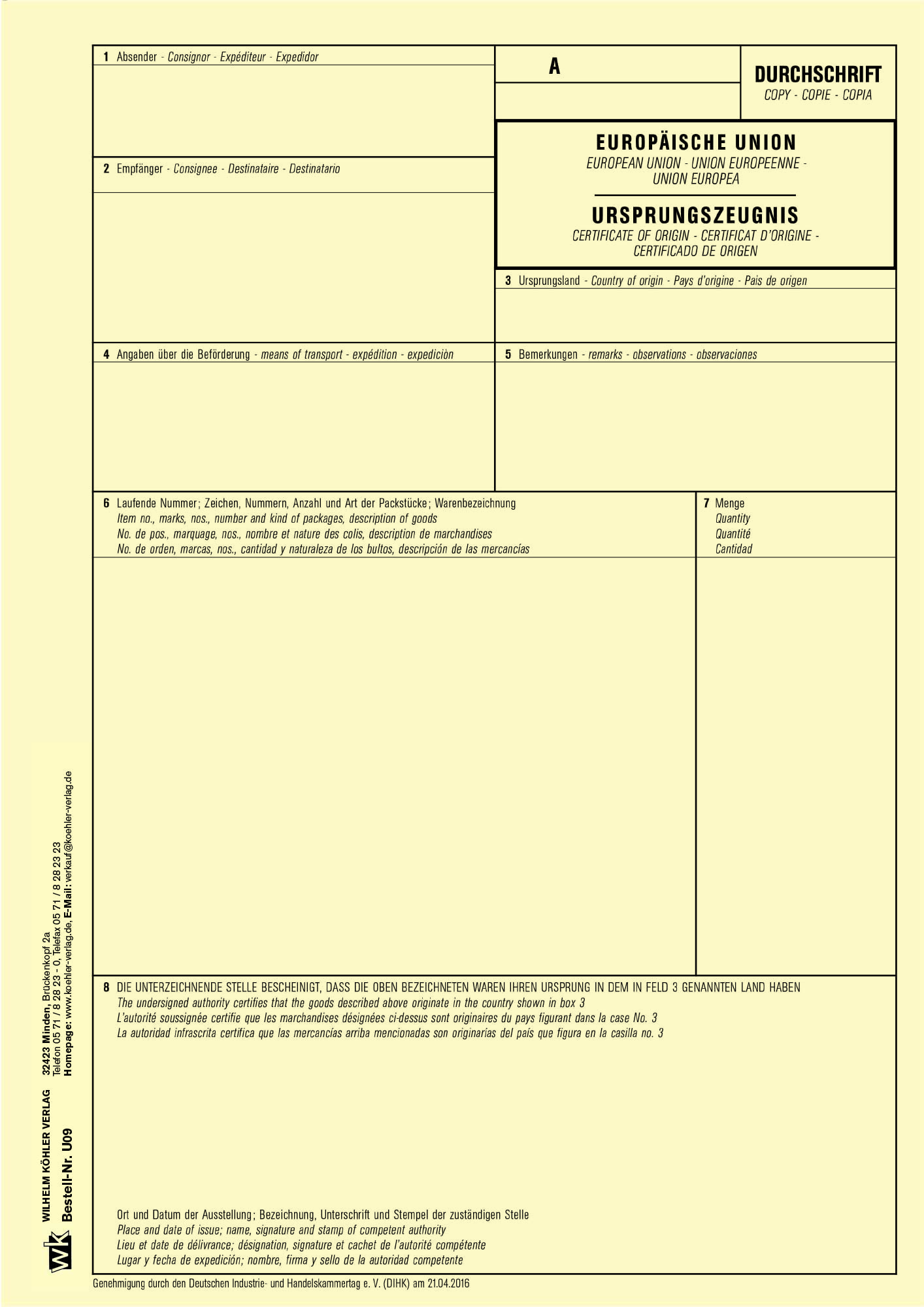 U09 Durchschrift zum UZ