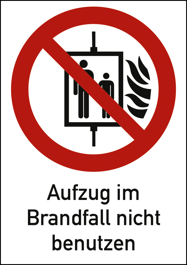 Aufzug im Brandfall nicht benutzen, Verbotszeichen, ISO 7010