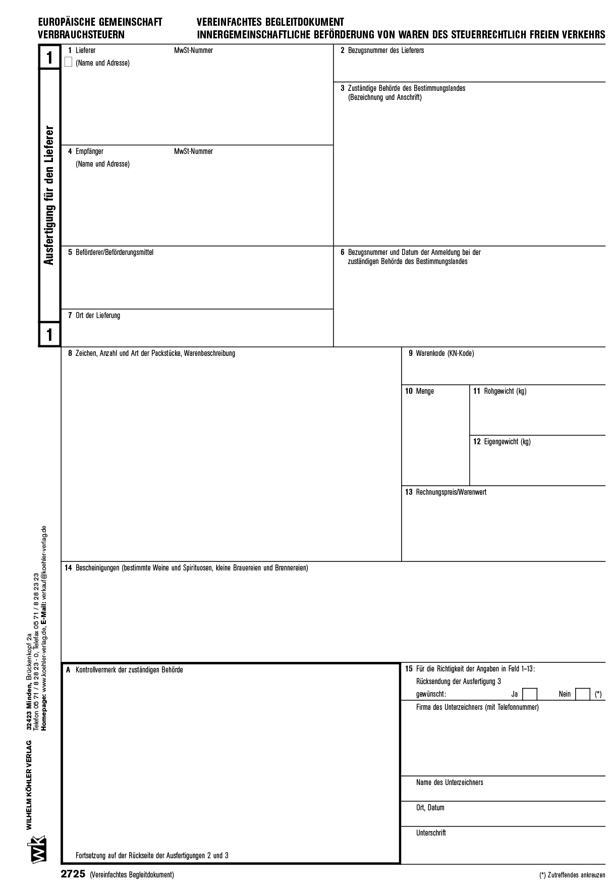 2725 Vereinfachtes Begleitdokument