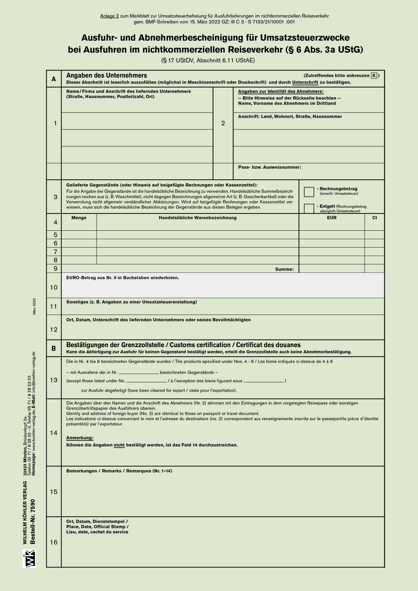7590 Ausfuhr- und Abnehmerbescheinigung