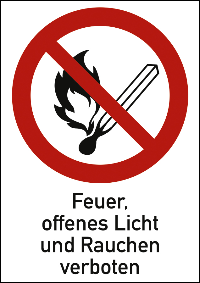 Feuer, offenes Licht und Rauchen verboten, Verbotszeichen, ISO 7010