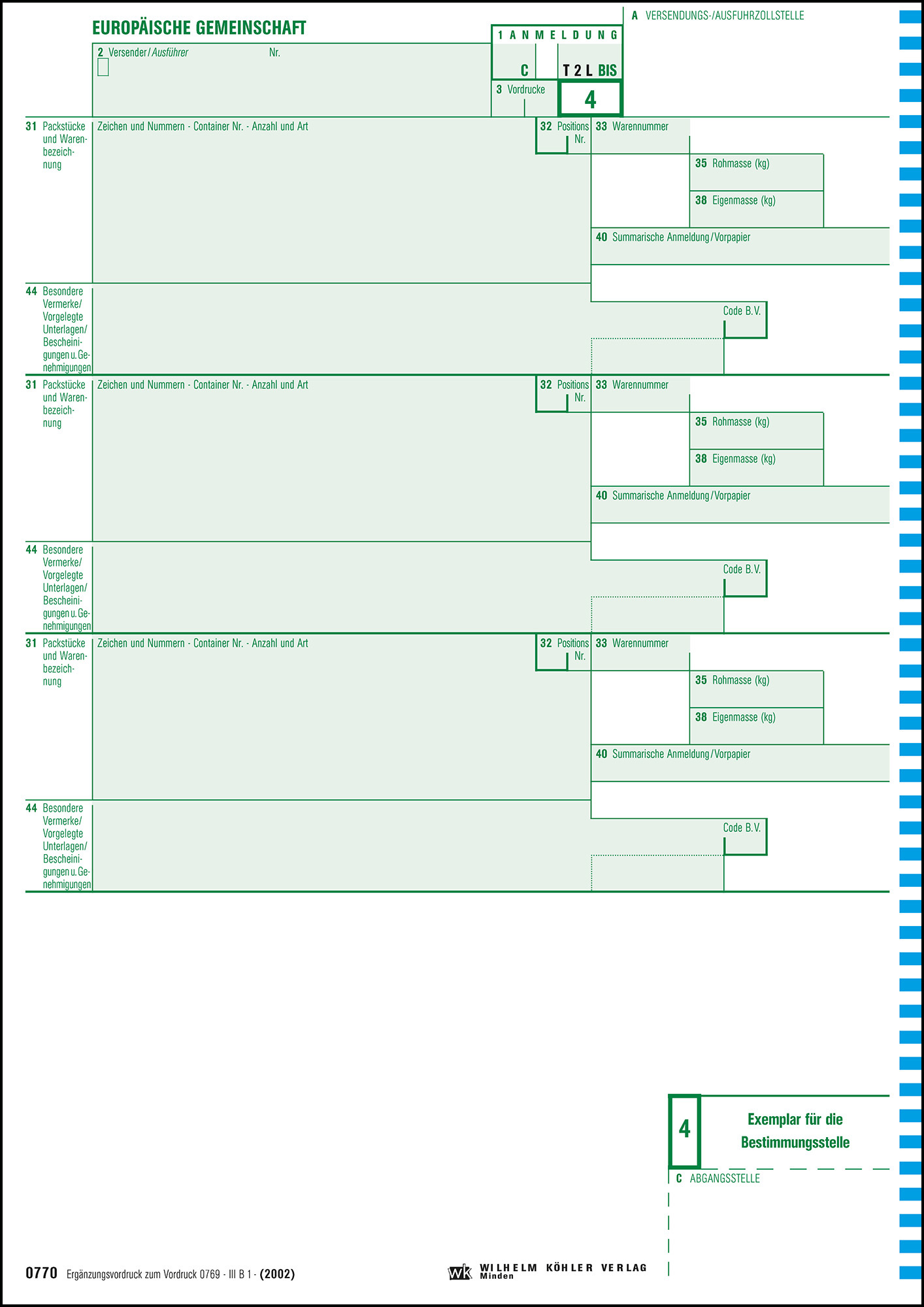 0770  Ergänzungsblatt zu 0769 + 0769F