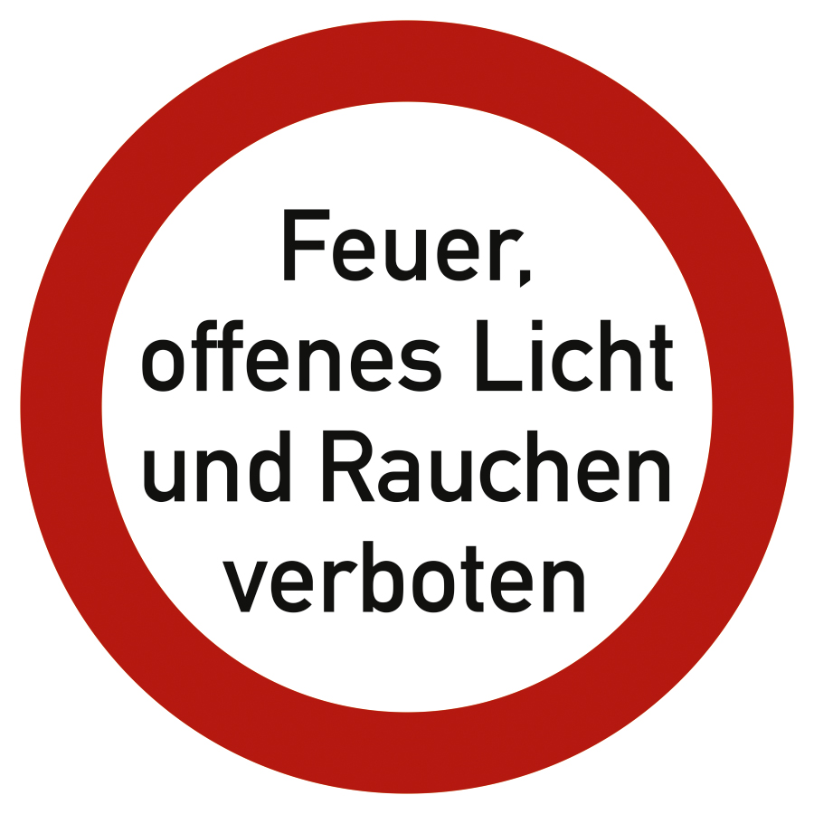Feuer, offenes Licht und Rauchen verboten, Verbotszeichen