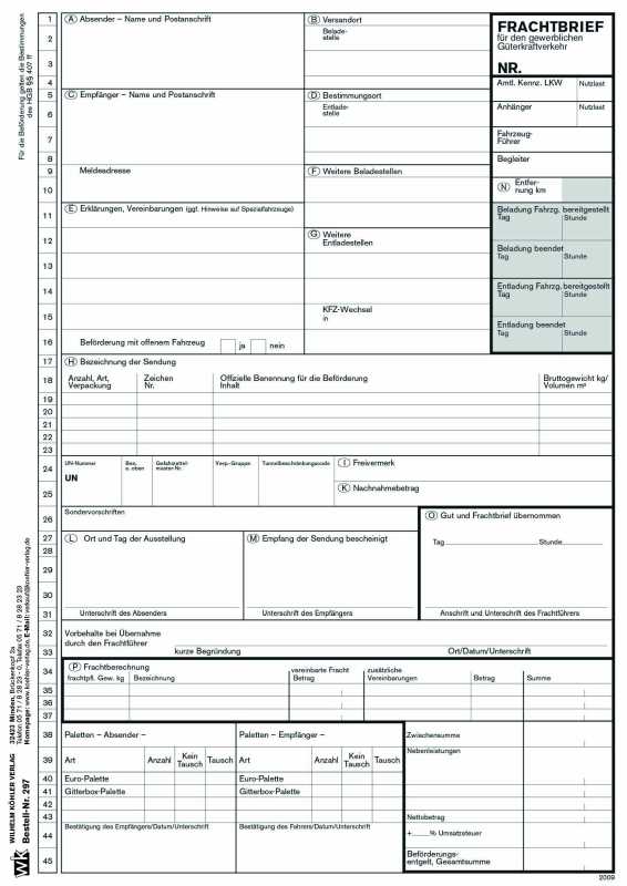 250x Frachtbrief Einzelsatz National - KVO Frachtbriefe 3-fach Für Laserdrucker